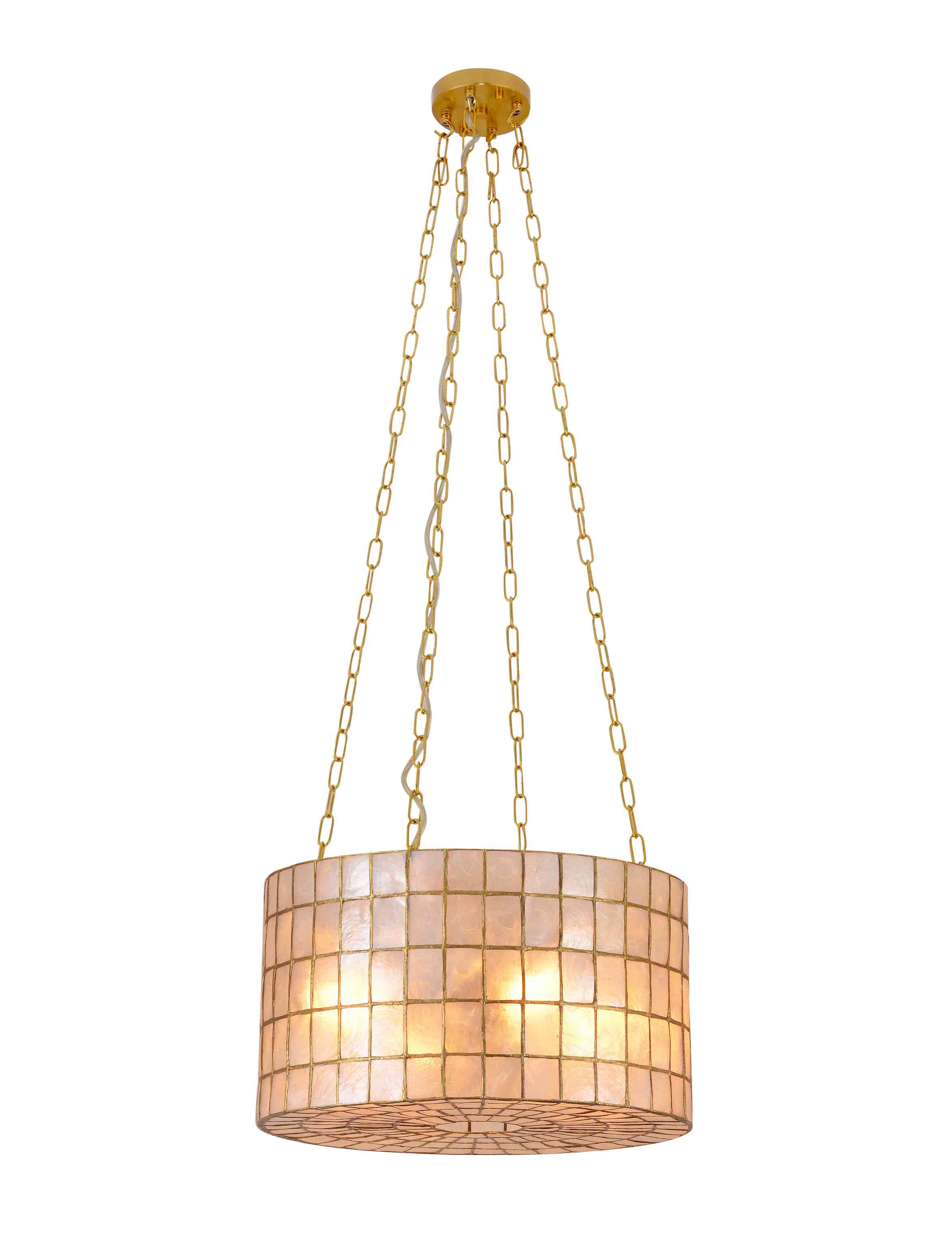 Capiz Shell Drum Chandelier ກັບຕ່ອງໂສ້ຄໍາ