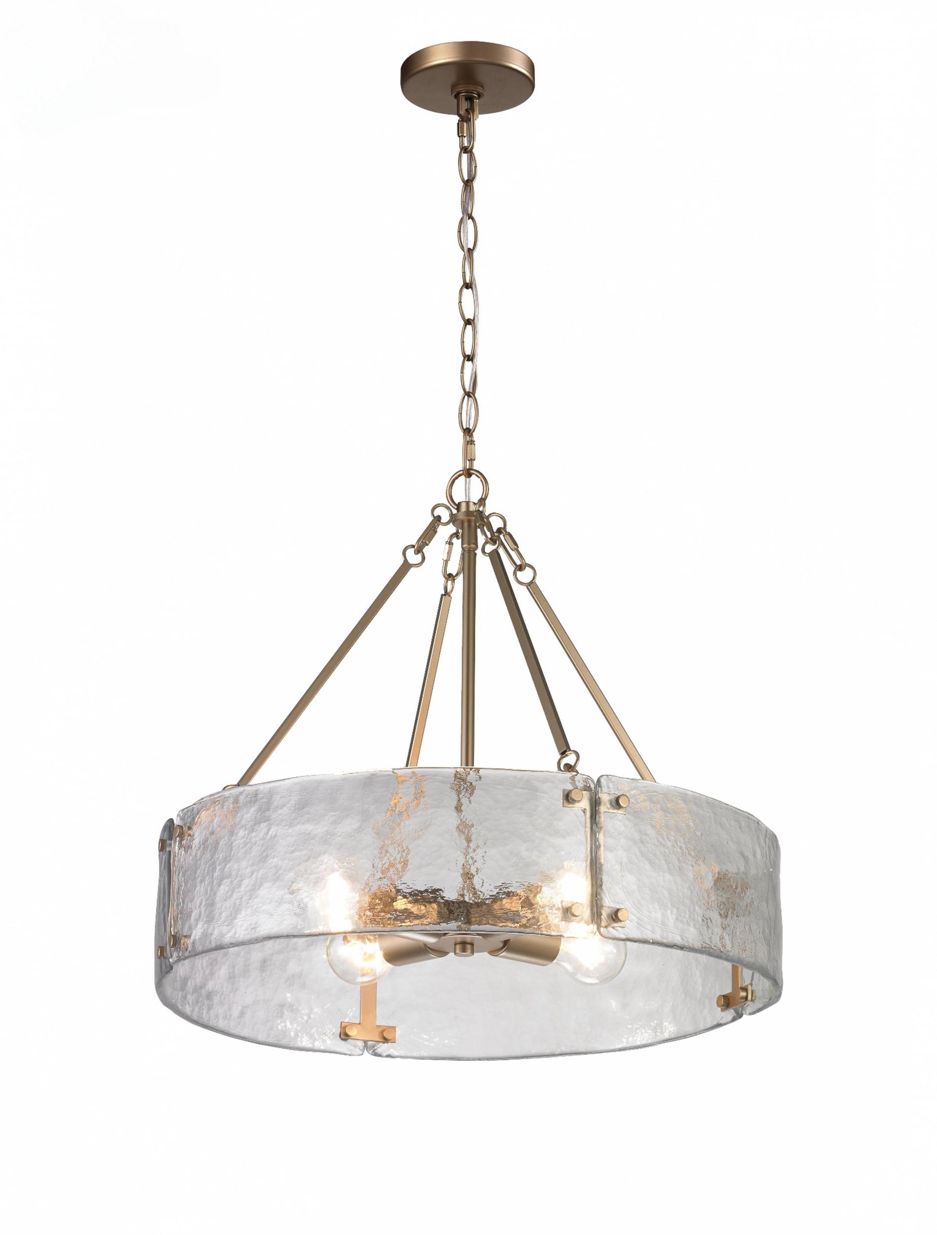 Hammered Glass Drum ທອງເຫຼືອງ Chandelier