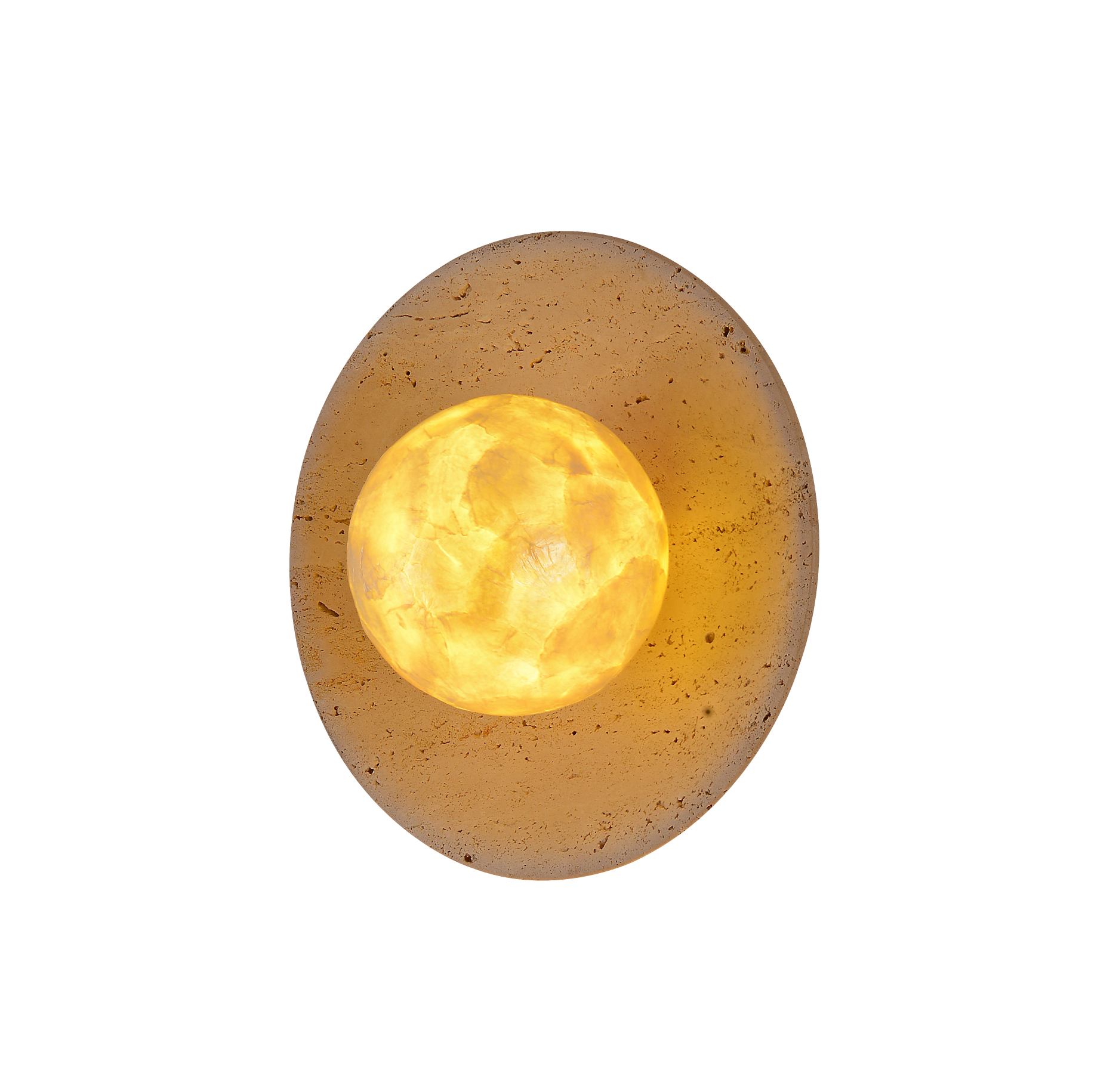 Oval Natural Travertine Base Sheell Shade ໂຄມໄຟຝາ