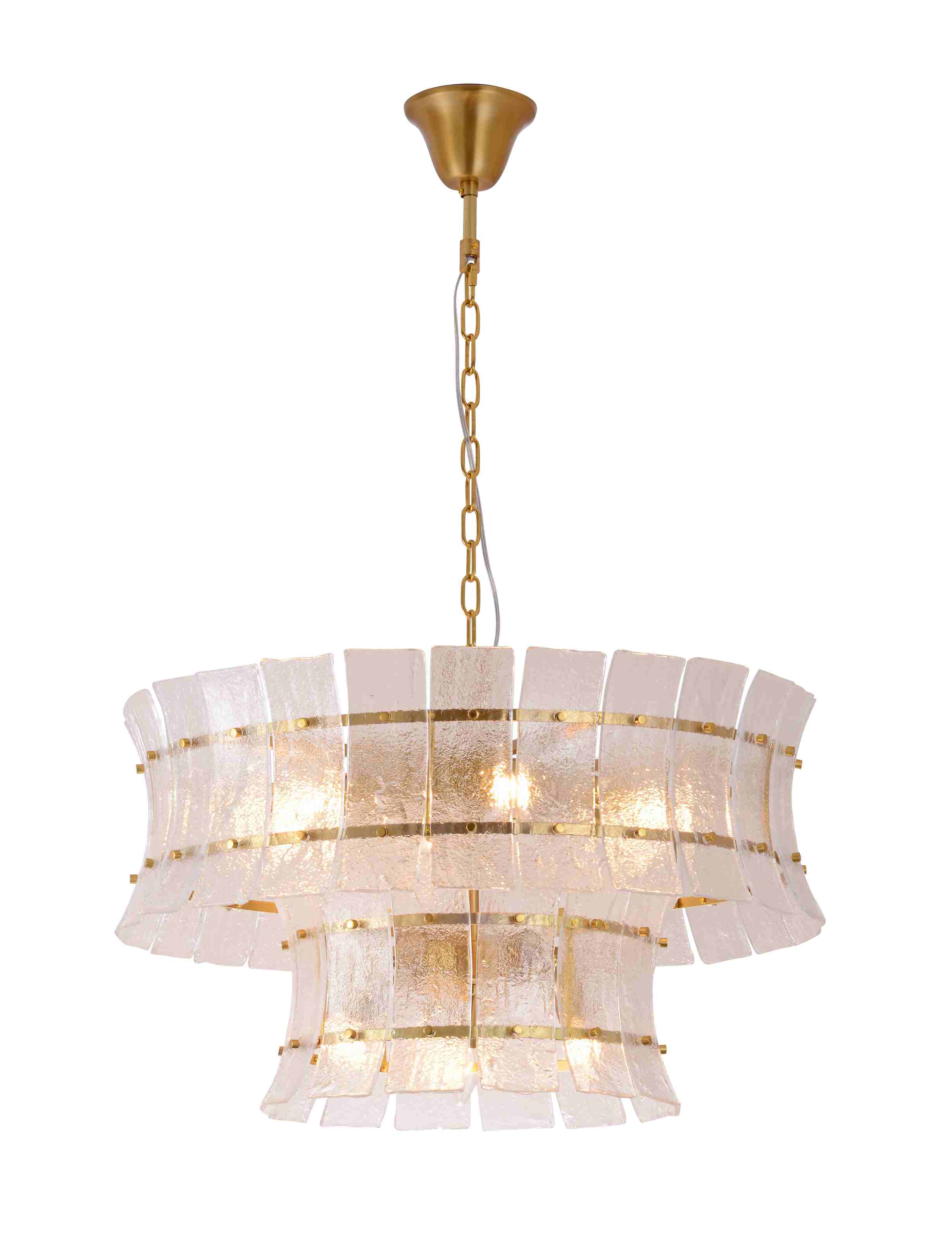 Chandelier ແກ້ວທອງເຫລືອງທີ່ເຮັດດ້ວຍໄມ້ຄ້ອນສອງຊັ້ນ